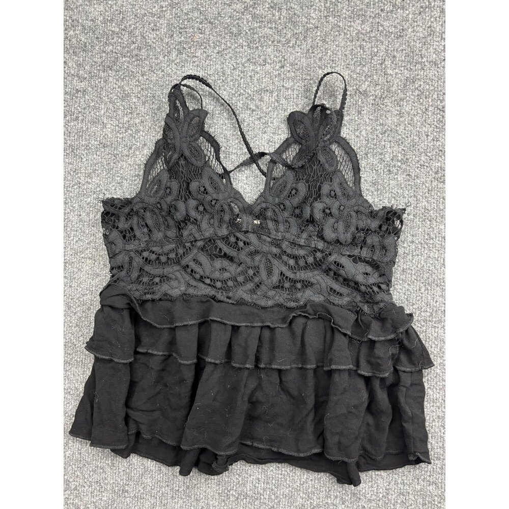 POL Black Lace Ruffle Tank Top - Picture 1 of 6